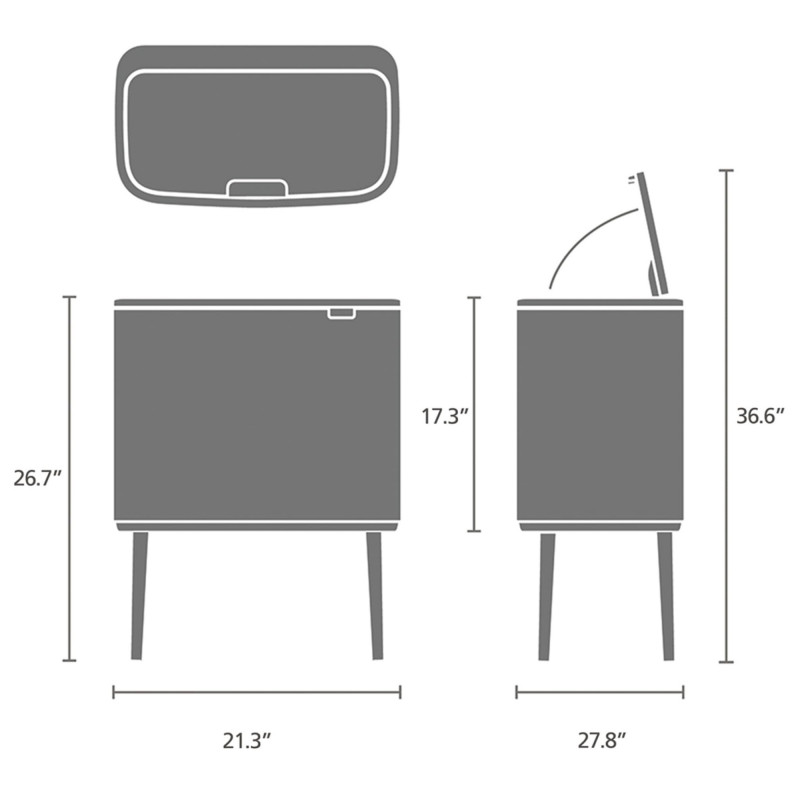 Cos pentru gunoi Brabantia Bo Touch 651115, 11/23 L, Inchidere usoara, Baza antiderapanta, Rezistent la amprente, Inox mat