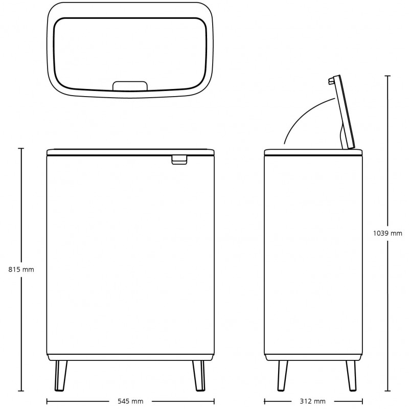 Cos pentru gunoi Brabantia Bo Touch Hi 1001260, 60 L, Inaltat, Deschidere lina si silentioasa, Negru mat