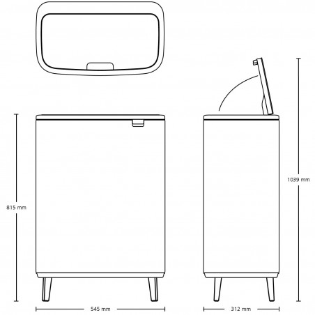 Cos pentru gunoi Brabantia Bo Touch Hi 1001260, 60 L, Inaltat, Deschidere lina si silentioasa, Negru mat