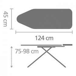 Masa de calcat Brabantia C 1003361, 124x45 cm, 7 pozitii de reglare, Suport pentru fier, Negru