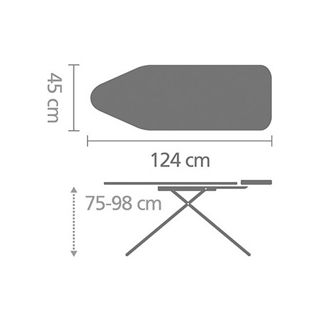 Masa de calcat Brabantia C 1003372, 124x45 cm, 7 pozitii de reglare, Suport generator de abur, Metalic