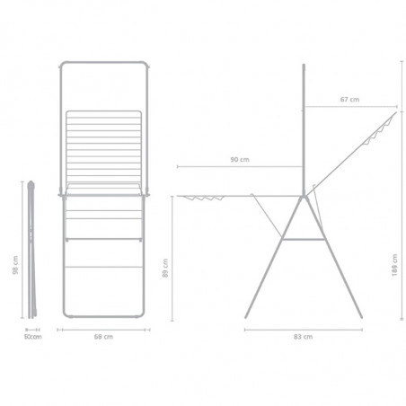 Uscator de rufe Brabantia Hangon 1004170, 25 m, 8 umerase, Blocare pentru copii, Tija suplimentara, Alb