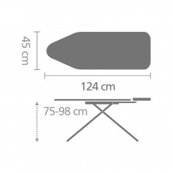 Masa de calcat Brabantia C 90300128, 124x45 cm, 7 pozitii de reglare, Suport generator de abur, Alb