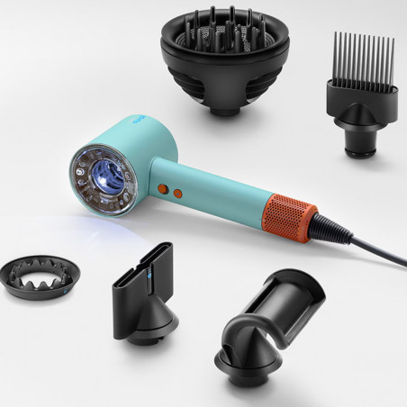 Uscator pentru par Dyson Supersonic Nural HD16 CePa/Tz, 1600W, 3 viteze, 4 temperaturi, Ioni negativi, 5 accesorii, Protectie pentru scalp, Turcoaz/portocaliu