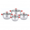 Set oale cu capac din sticla Oliver Voltz OV51210N8, 8 piese, inductie, Manere din silicon, Inox/Rosu