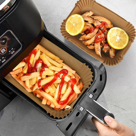 Set 100 buc. hartie de copt pentru friteuza AirFryer Klausberg KB 7783, 22x14 cm, Pana la 220°C, Neaderent, Bej