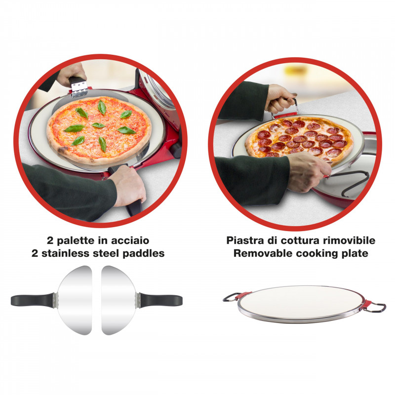 Cuptor electric pentru pizza Beper P101CUD301, 1200W, 31 cm, 5 trepte, Pana la 400°C, Timer, Rosu