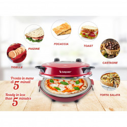 Cuptor electric pentru pizza Beper P101CUD301, 1200W, 31 cm, 5 trepte, Pana la 400°C, Timer, Rosu