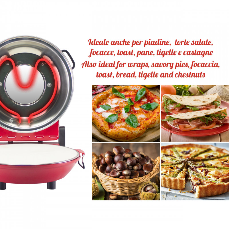 Cuptor electric pentru pizza Beper P101CUD301, 1200W, 31 cm, 5 trepte, Pana la 400°C, Timer, Rosu