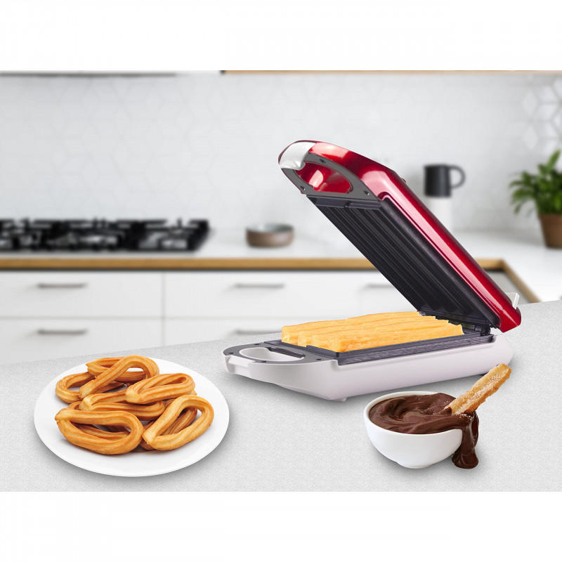 Aparat pentru churros Beper BT.600Y, 700W, Pentru 4 churros, Acoperire antiaderenta, Rosu