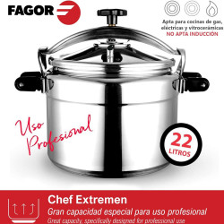 Oală sub presiune Fagor Chef Extremen 100602653, 15 L, 30 cm, 50 kPa, 3 sisteme de siguranta, Aluminiu, Argintiu