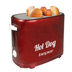 Aparat preparare hotdog Beper BT.150Y, 750W, 2 hotdog, 5 trepte, Tava firimituri detasabila, Rosu