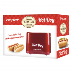 Aparat preparare hotdog Beper BT.150Y, 750W, 2 hotdog, 5 trepte, Tava firimituri detasabila, Rosu