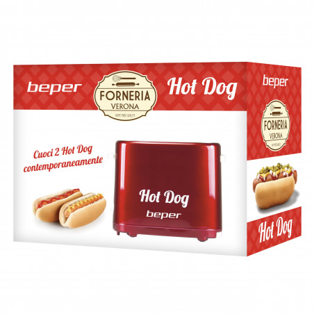 Aparat preparare hotdog Beper BT.150Y, 750W, 2 hotdog, 5 trepte, Tava firimituri detasabila, Rosu