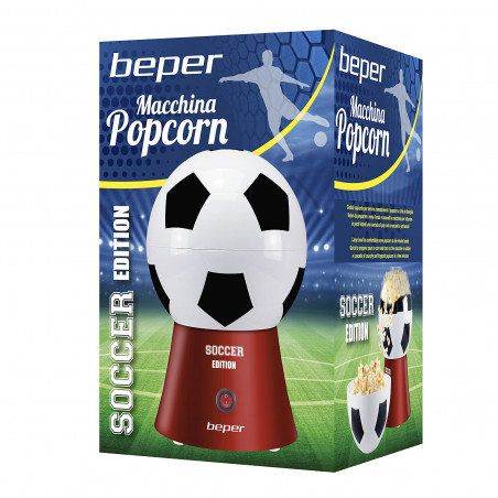 Aparat de facut popcorn Beper P101CUD051, 1200W, 270 ml, Design fotbal, Rosu/Alb