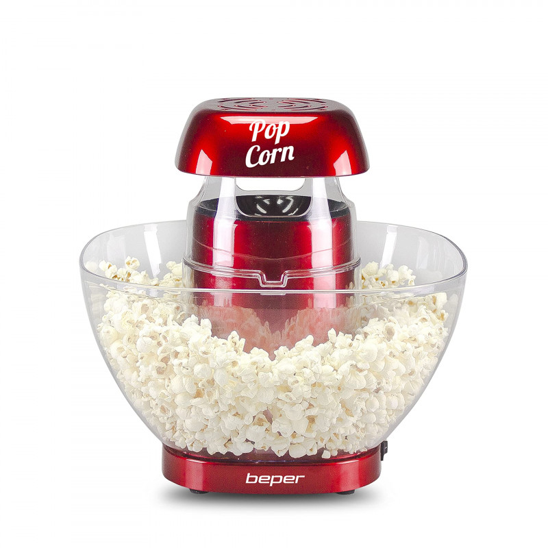 Aparat de facut popcorn cu aer cald Beper P101CUD052, 1200W, Pana la 80 g porumb, Bol incorporat, Rosu