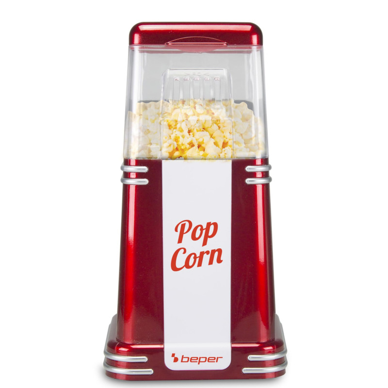 Aparat de popcorn cu aer cald Beper 90.590Y, 1200W, 260 ml, Design compact, Mentinere caldura, Rosu/Alb