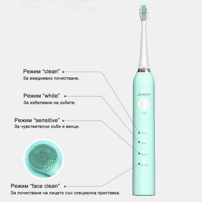 Periuta de dinti electrica sonica Jimmy T6, 30000 rpm/min, IPX7, 4 programe, Pana la 180 zile cu o singura incarcare, Turcoaz