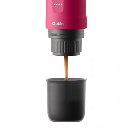 Espressor portabil Outin Nano Crimson Red, 12/24 V, 7500mAh, 20bar, 80 ml, Incarcare USB, Cafea macinata si capsule, Rosu