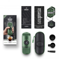 Espressor portabil Wacaco Nanopresso Moss Green, 18bar, 80 ml, Cafea macinata, Fara incarcare sau baterii, Husa, Verde