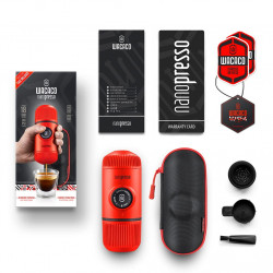 Espressor portabil Wacaco Nanopresso Lava Red, 18bar, 80 ml, Cafea macinata, Fara incarcare sau baterii, Husa, Rosu