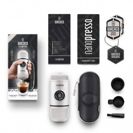 Espressor portabil Wacaco Nanopresso Chill White, 18bar, 80 ml, Cafea macinata, Fara incarcare sau baterii, Husa, Alb