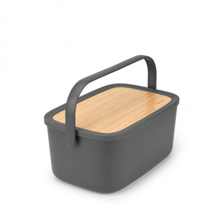 Cutie de paine Brabantia Nic 1003255, 39.5 cm, Capac din bambus, Maner de transport, Gri