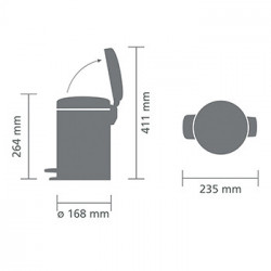 Cos de gunoi cu pedala Brabantia NewIcon 648998, 3 L, Inchidere usoara, Baza antiderapanta, Argintiu Mat