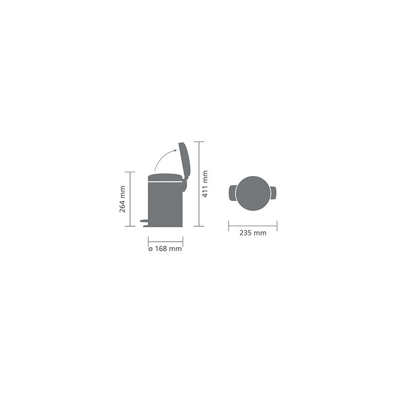 Cos de gunoi cu pedala Brabantia NewIcon 648998, 3 L, Inchidere usoara, Baza antiderapanta, Argintiu Mat