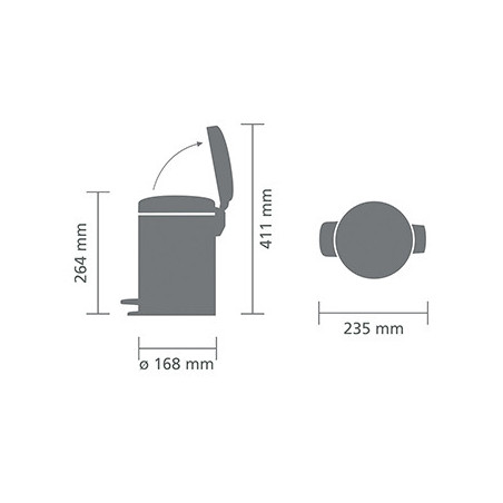 Cos de gunoi cu pedala Brabantia NewIcon 648998, 3 L, Inchidere usoara, Baza antiderapanta, Argintiu Mat