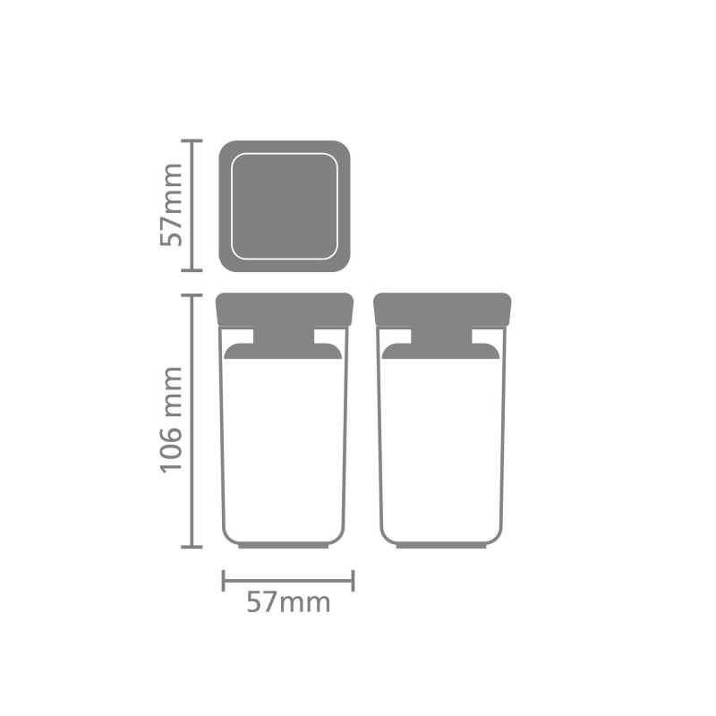 Set 2 borcane pentru condimente Brabantia Tasty+ Stackable 1008883, 150 ml, Fara BPA, Capac, Transparent/Gri inchis