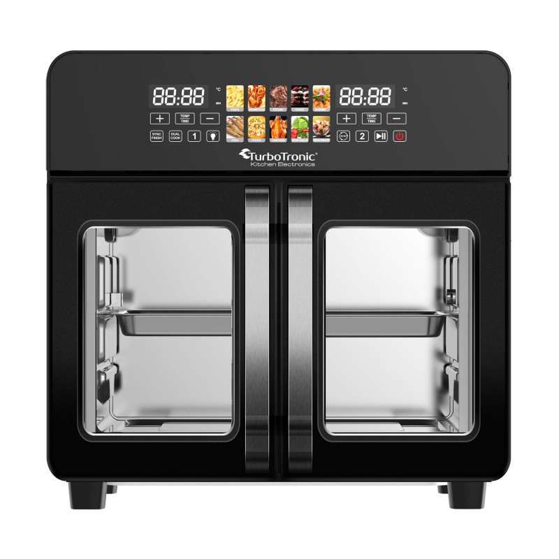 Friteuza - cuptor TurboTronic TT-AFO240, 2600W, 23 L, 10 programe, 50-200C, Grill, Afisaj LED, Timer, Negru