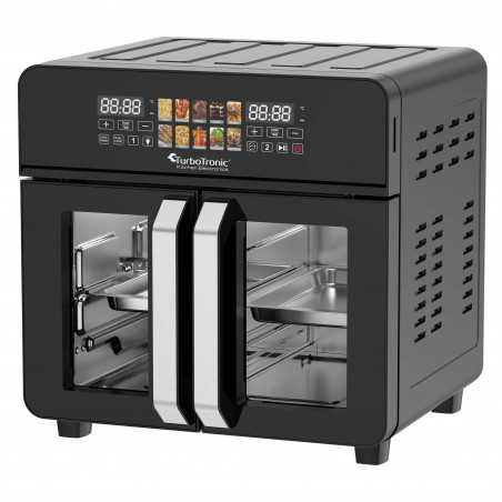 Friteuza - cuptor TurboTronic TT-AFO240, 2600W, 23 L, 10 programe, 50-200C, Grill, Afisaj LED, Timer, Negru