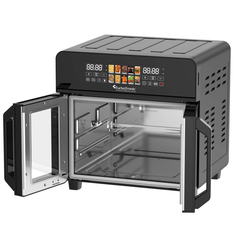 Friteuza - cuptor TurboTronic TT-AFO240, 2600W, 23 L, 10 programe, 50-200C, Grill, Afisaj LED, Timer, Negru