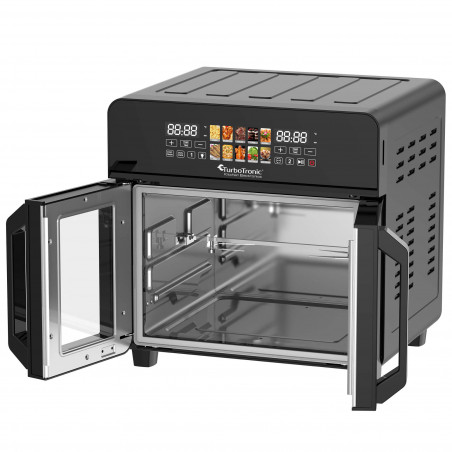 Friteuza - cuptor TurboTronic TT-AFO240, 2600W, 23 L, 10 programe, 50-200C, Grill, Afisaj LED, Timer, Negru