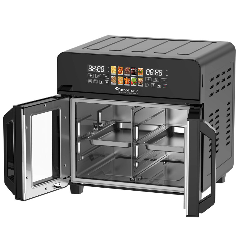 Friteuza - cuptor TurboTronic TT-AFO240, 2600W, 23 L, 10 programe, 50-200C, Grill, Afisaj LED, Timer, Negru