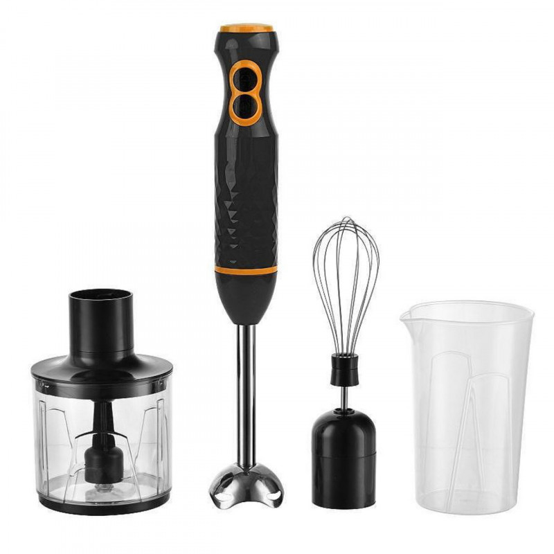 Blender, tocator si mixer 3in1 Crown CHB-5390 NS, 600W, 350 ml, Otel inoxidabil, Negru/Portocaliu