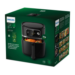 Friteuza cu aer cald Philips Combi XXL Connected Hot HD9880/90, 2200 W, 8,3 L, 40-200°C, 2 kg, 22 programe, Ecran TFT, Wi-Fi, Negru