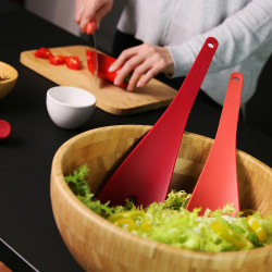 Set ustensile pentru salata Trebonn Twins 1520210, 35 cm, Rezistent la caldura pana la 200°C, Detasabil, Coral/Red