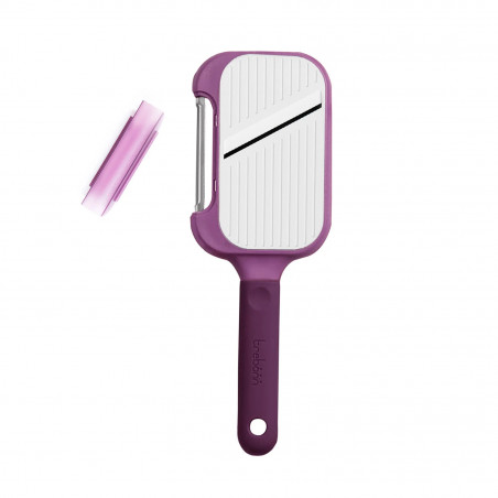 Razatoare de mana si feliator 2in1 Trebonn Peel + Slice 1420213, 25 cm, Otel inoxidabil, Protectie pentru degete, Violet