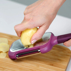 Razatoare de mana si feliator 2in1 Trebonn Peel + Slice 1420213, 25 cm, Otel inoxidabil, Protectie pentru degete, Violet