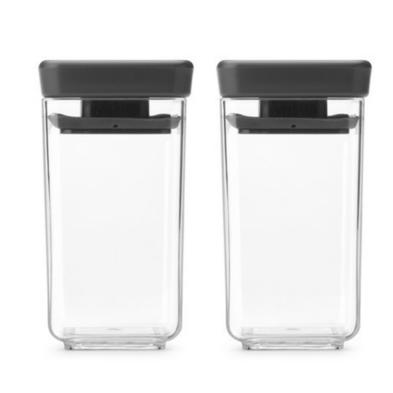 Set 2 borcane pentru condimente Brabantia Tasty+ Stackable 1008883, 150 ml, Fara BPA, Capac, Transparent/Gri inchis