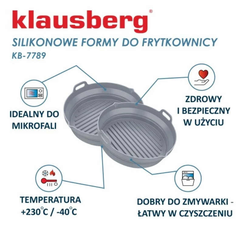 Set 2 forme din silicon pentru Airfryer Klausberg KB 7789, 20x21.3 cm, Pana la 230°C, Rotund, Fara BPA, Gri