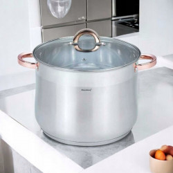 Oala Klausberg KB 7797, 18,7 L, 32 cm, Capac din sticla, Fund multistrat, Inductie, Inox/roz auriu