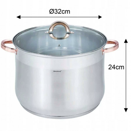 Oala Klausberg KB 7797, 18,7 L, 32 cm, Capac din sticla, Fund multistrat, Inductie, Inox/roz auriu