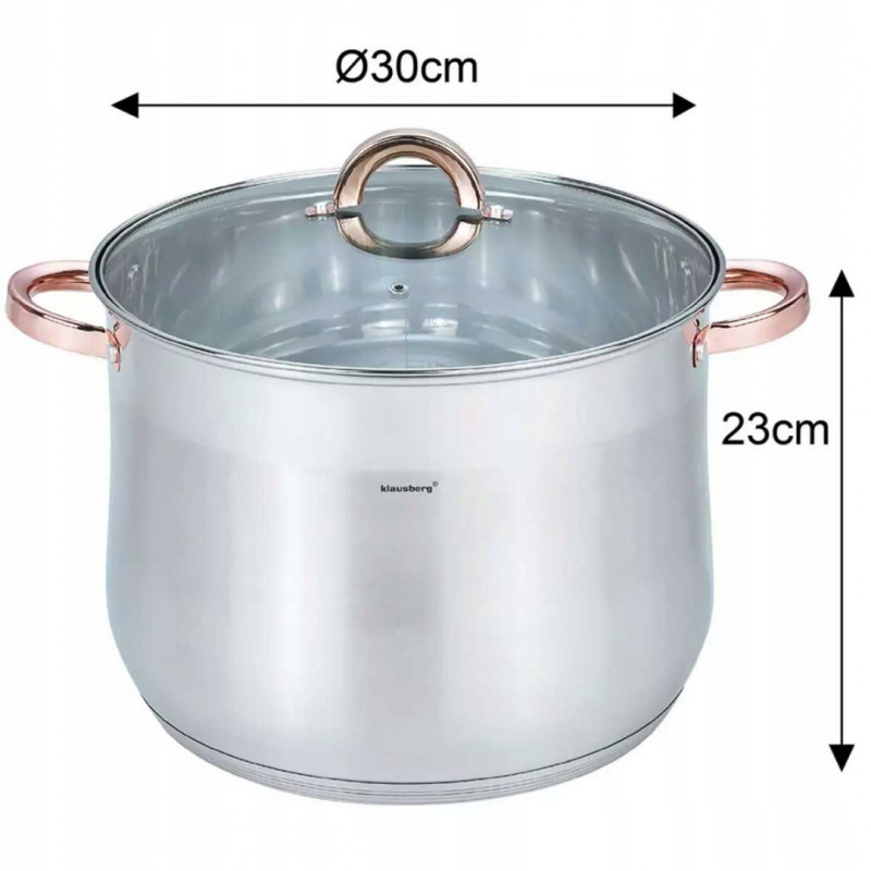 Oala Klausberg KB 7796, 16l, 30cm, Capac din sticla, Fund multistrat, Inductie, Inox/roz auriu