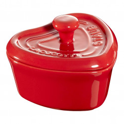 Vas de copt ceramic formа de inimа Staub 40511092, Pentru briose si sufleuri, 10 cm, 200 ml, Pana la 300°C, Rosu