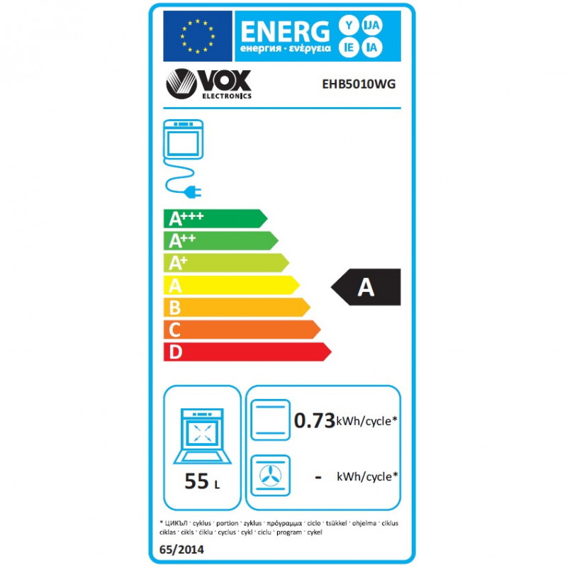 Aragaz electric VOX EHB 5010 WG, 8500W, 55 L, Clasa A, 4 plite electrice, 3 functii, Pana la 250°C, Alb