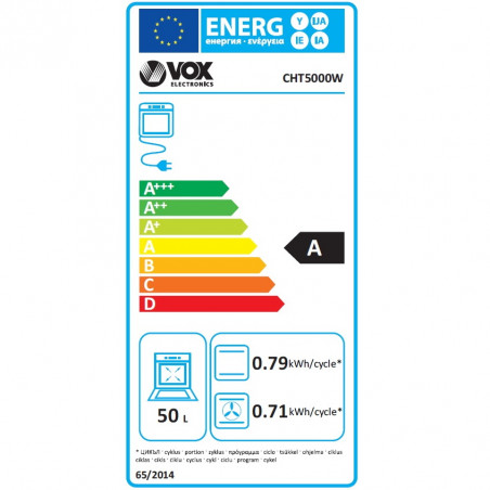 Aragaz electric VOX CHT 5000 W, 8600W, 50 L, Clasa A, Plita vitroceramica cu 4 zone, 8 functii, Pana la 250°C, Alb