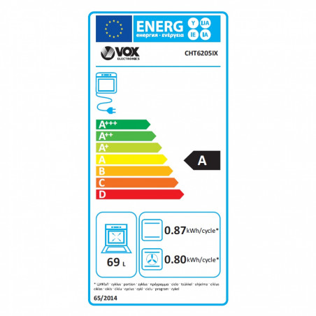 Aragaz electric VOX CHT 6205 IX, 8600W, 69 L, Clasa A, Vitroceramica cu 4 zone, 8 functii, Pana la 25°C, Inox